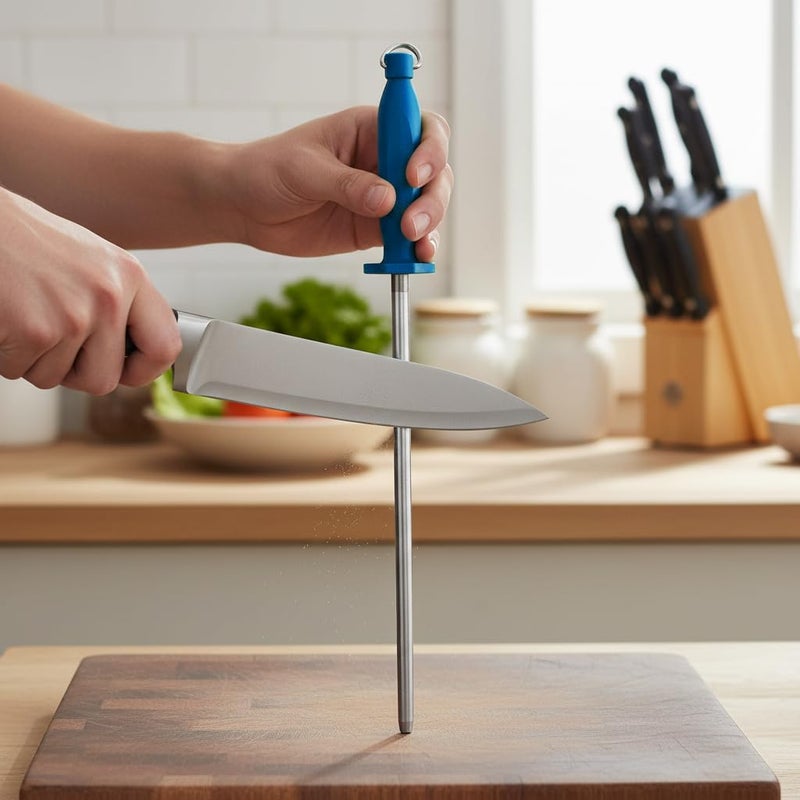 Kitchen Master 12 Inch Stainless Steel Sharpening Steel (Blue) | Professional Honing Rod, KMK060 - Image 4